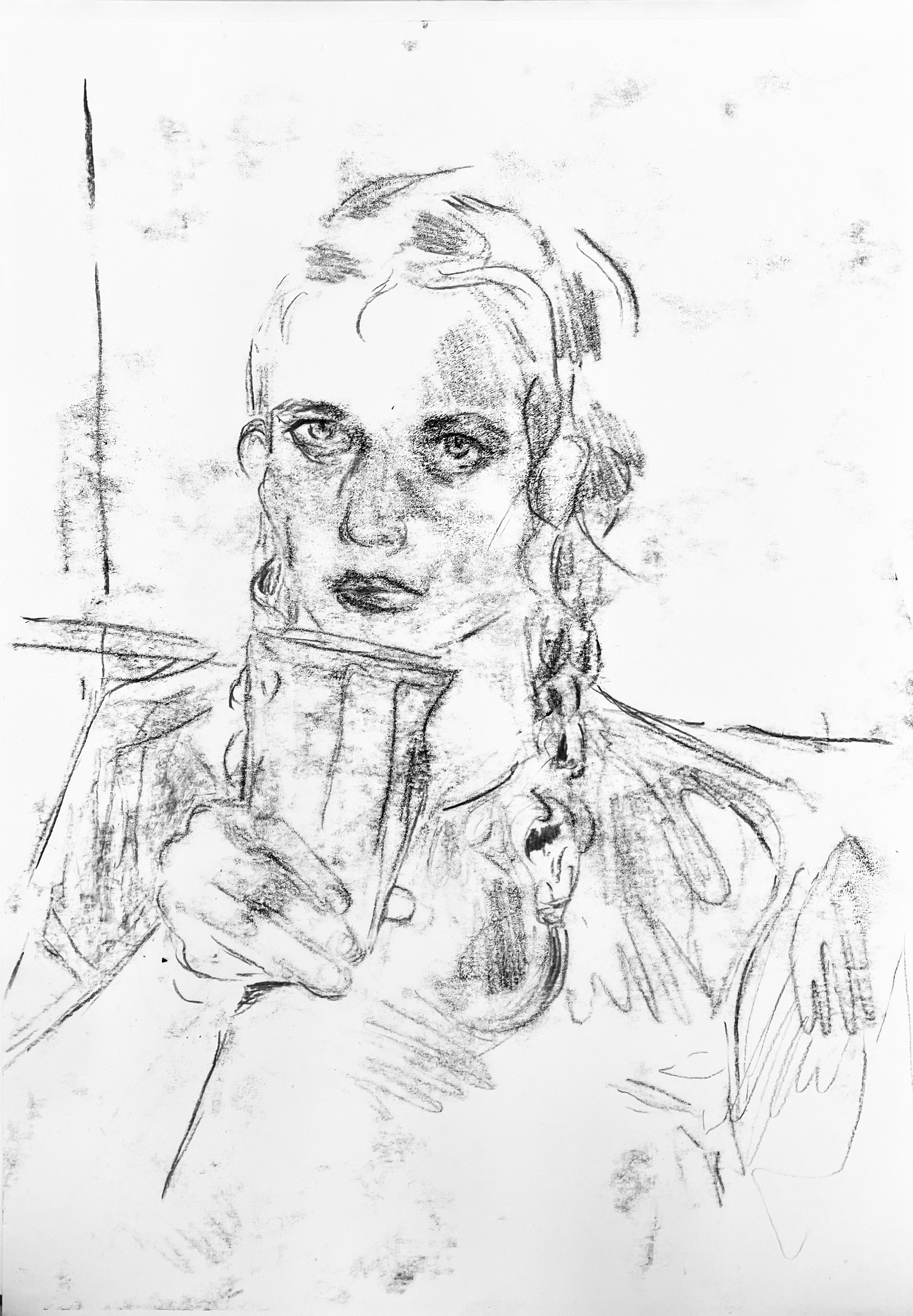 42 x 29,5 cm<br>Lino and charcoal on paper<br>monotype 2025